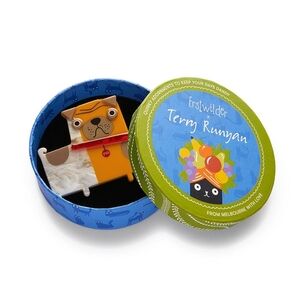 Erstwilder x Terry Runyan Pug Brooch - Orange and Brown. Order of the Pug Brooch
